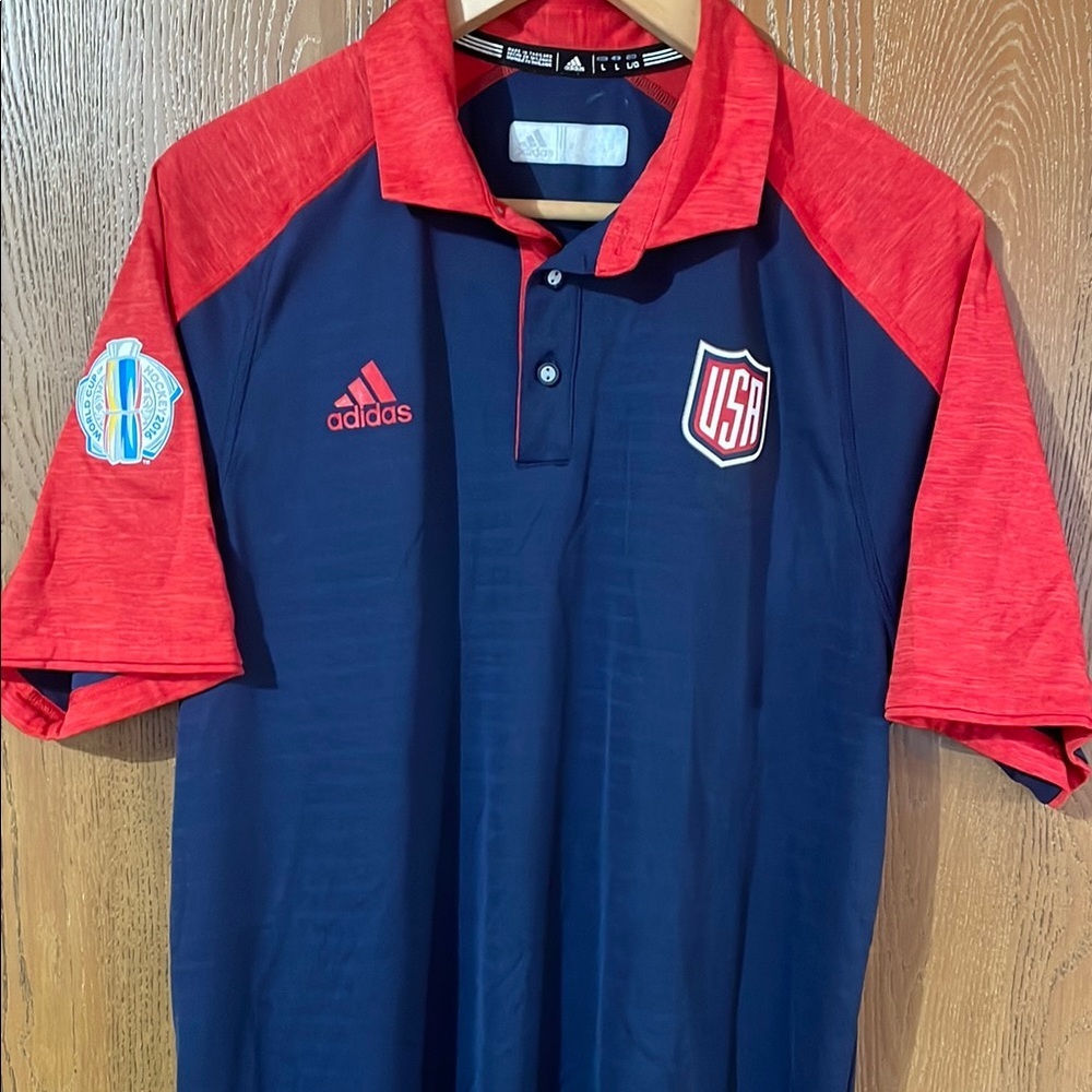 USA World Cup of Hockey 2016 Adidas Red and Blue Performance Polo Shirt
